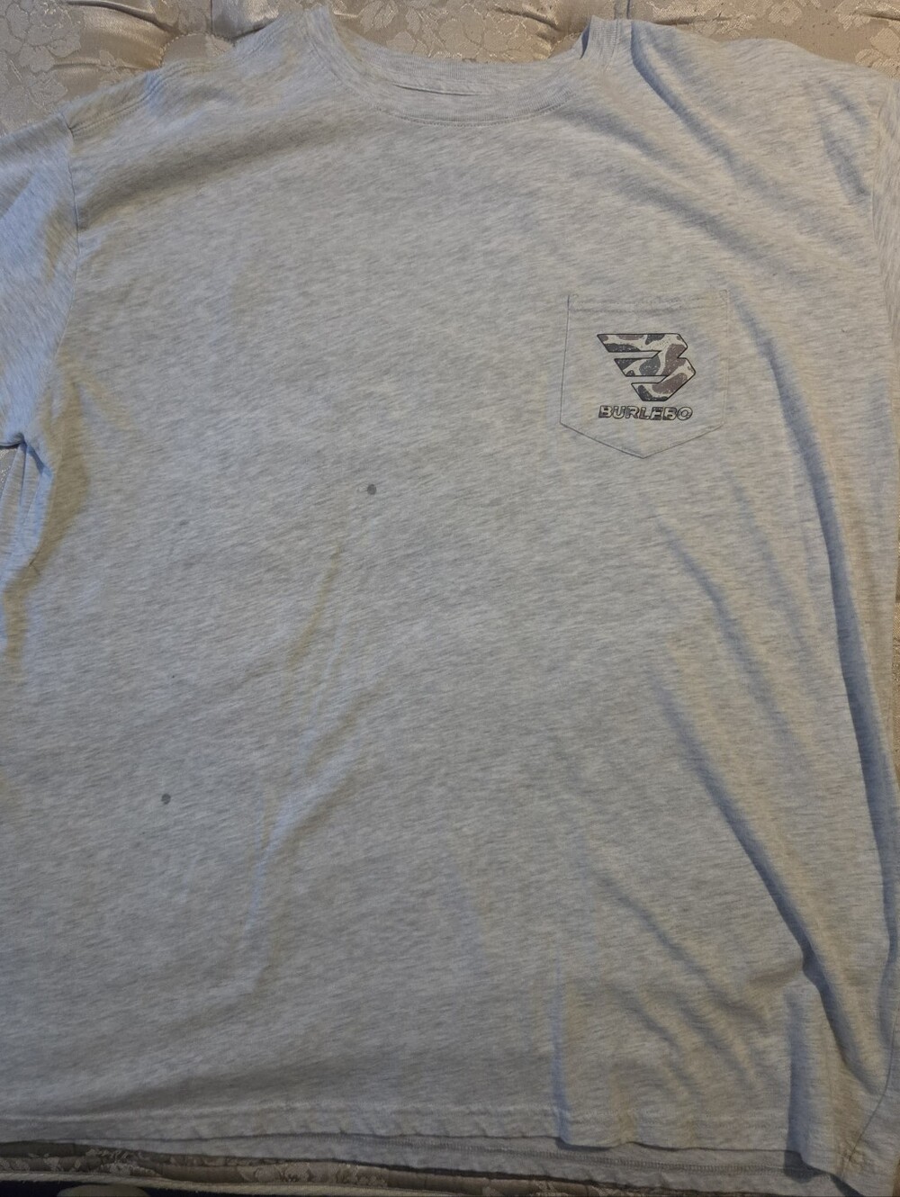 BURLEBO XXL Light Gray Men's Crew Neck Graphic T-Shirt WITH POCKET AND LOGO